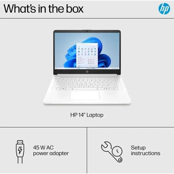 HP 14 inch Laptop, HD Touchscreen Display, Intel Celeron N4500, 4 GB RAM, 64 GB eMMC, Intel UHD Graphics, Windows 11 Home in S Mode, White, 14DQ3220NR