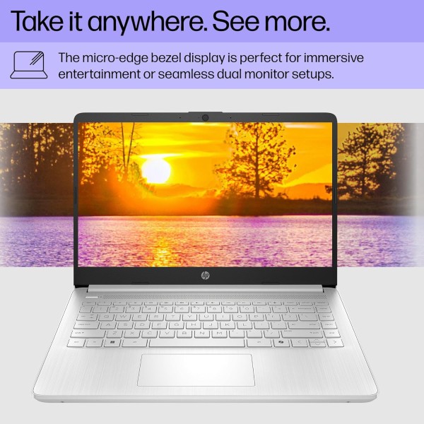 HP 14 inch Laptop, HD Touchscreen Display, Intel Celeron N4500, 4 GB RAM, 64 GB eMMC, Intel UHD Graphics, Windows 11 Home in S Mode, - Pale Gold, Natural Silver ,14DQ3230NR
